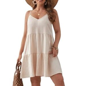 ❤️ SHEIN | Cream Sleeveless Tiered Dress